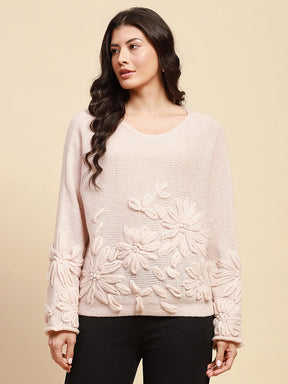 Natural Poly Blend Relaxed Fit Embroidered Pullover