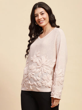 Natural Poly Blend Relaxed Fit Embroidered Pullover