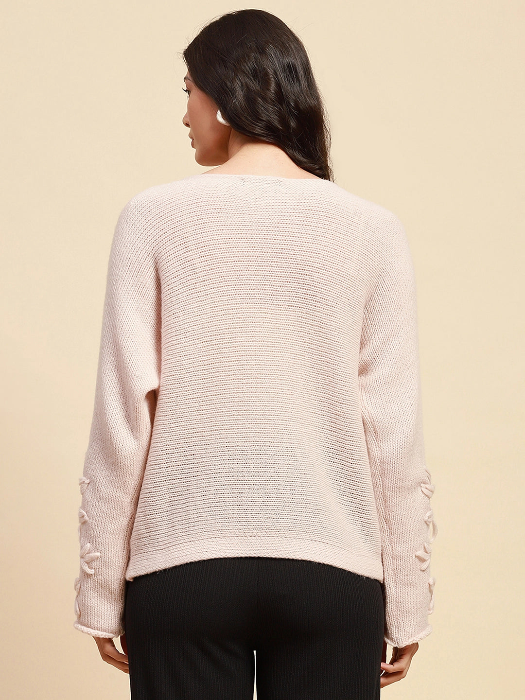 Natural Poly Blend Relaxed Fit Embroidered Pullover