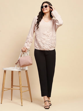 Natural Poly Blend Relaxed Fit Embroidered Pullover