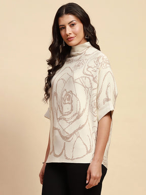 Off White Viscose Blend Loose Fit Pullover For Women