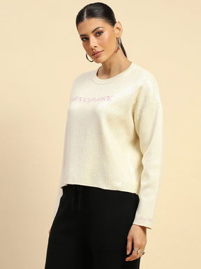 Cream Sequin Poly Viscose Boxy Fit Pullover