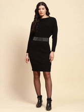 Black Viscose Blend Slim Fit Winter Dress For Women