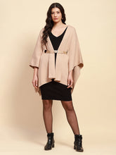 Beige Viscose Blend Loose Fit Winter Shrug For Women