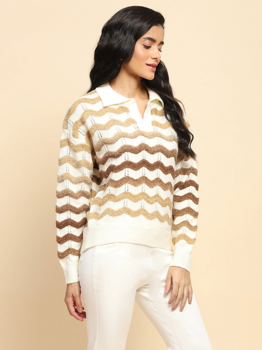 Brown Polyester Blend Regular Fit Pullover For Women