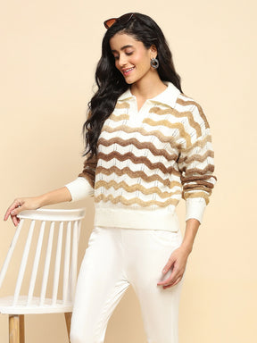 Brown Polyester Blend Regular Fit Pullover For Women