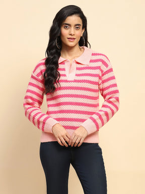 Fuchsia Poly Blend Regular Fit Pullover For Winter