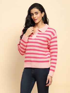 Fuchsia Poly Blend Regular Fit Pullover For Winter