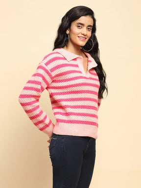 Fuchsia Poly Blend Regular Fit Pullover For Winter