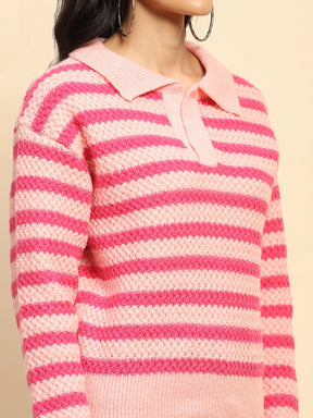 Fuchsia Poly Blend Regular Fit Pullover For Winter