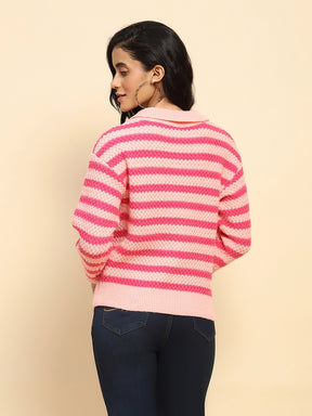 Fuchsia Poly Blend Regular Fit Pullover For Winter