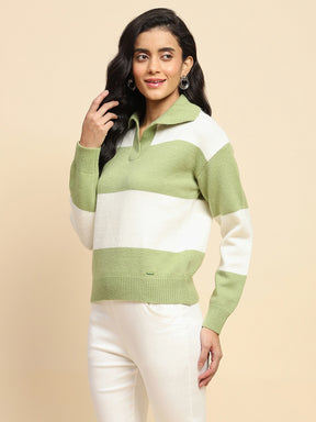 Sage Green Polyester Blend Relaxed Fit Pullover For Women