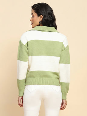 Sage Green Polyester Blend Relaxed Fit Pullover For Women