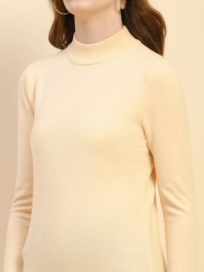 Light Peach Solid Poly Blend High Neck Skivvy Pullover