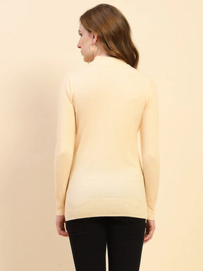 Light Peach Solid Poly Blend High Neck Skivvy Pullover