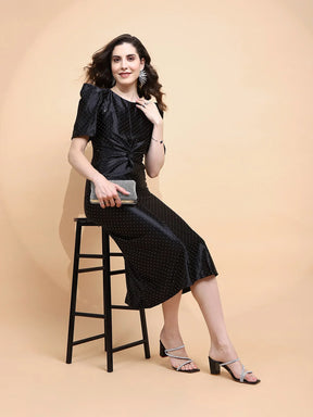 Black Polyester Blend Slim Fit Dress For Women