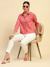 Pink Cotton Schiffli  Embroidered Loose Fit Shirt