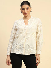 Cream Cotton Relaxed Fit Shirt For Women