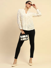 Cream Cotton Relaxed Fit Shirt For Women