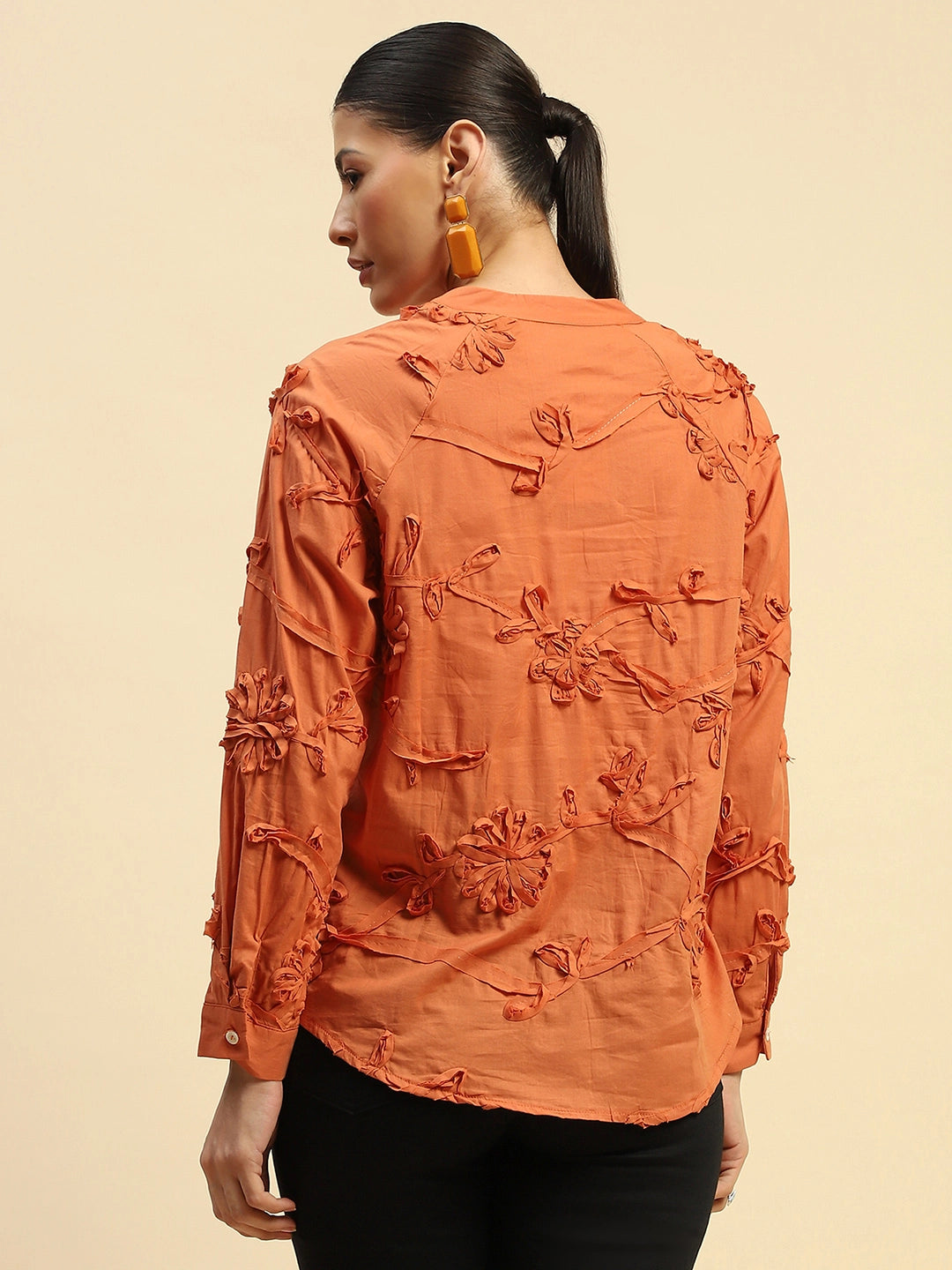 Rust Cotton Relaxed Fit Shirt For Women