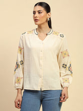 Cream Cotton Relaxed Fit Shirt For Women