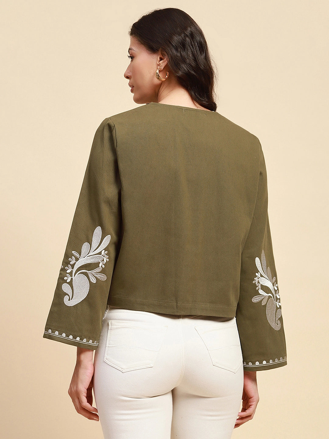 Sage Green Cotton Loose Fit Shrug For Women