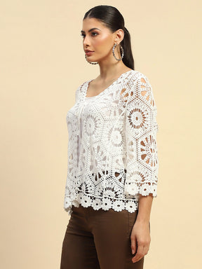 White Cotton Loose Fit Shrug For Women