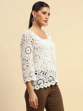 White Cotton Loose Fit Shrug For Women