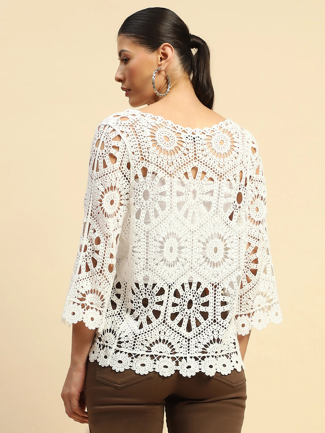 White Cotton Loose Fit Shrug For Women