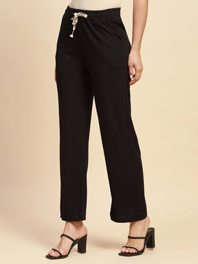 Black Poly Blend Relaxed Fit Lower For Women