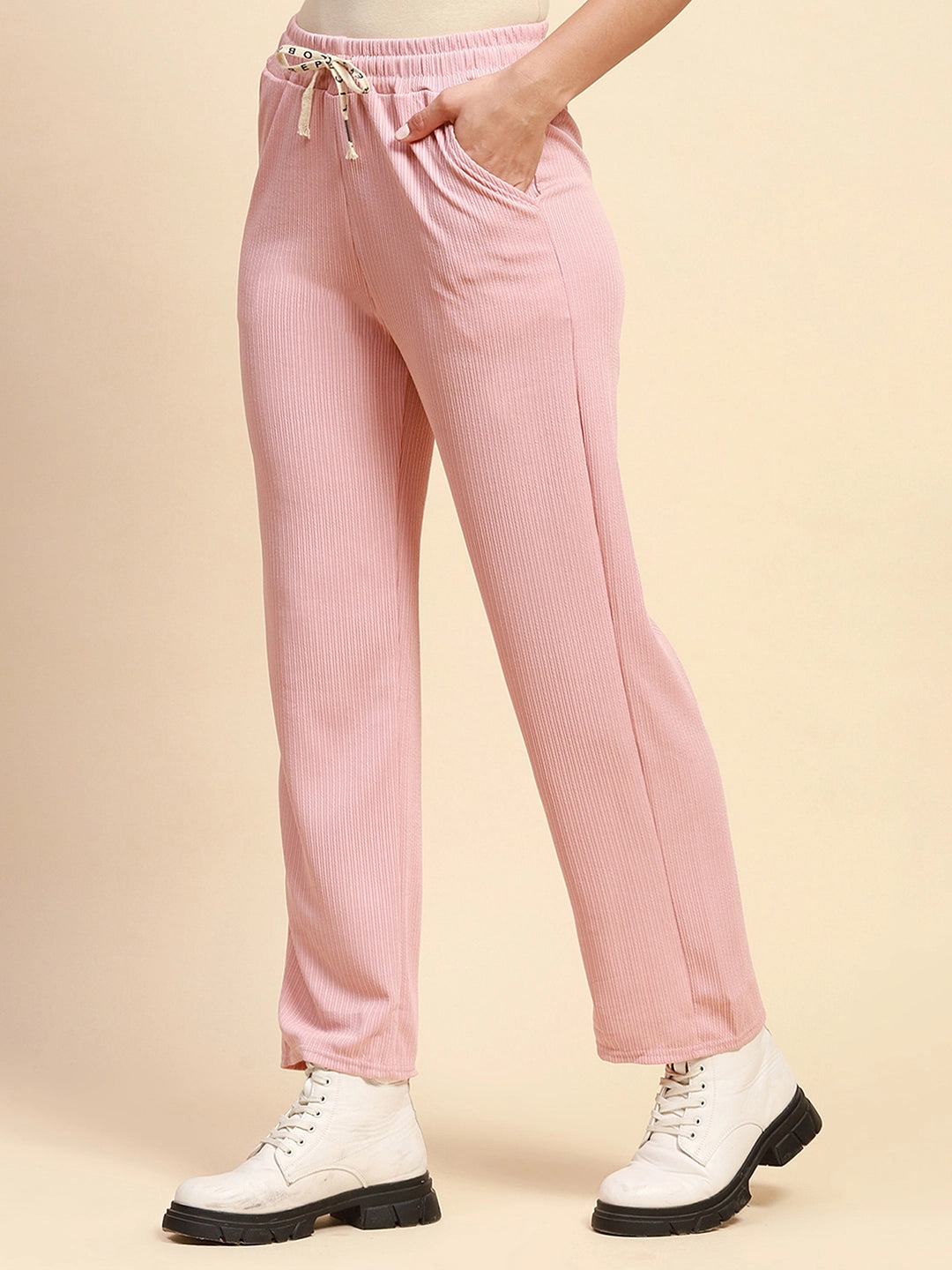 Pink Poly Blend Relaxed Fit Lower For Women