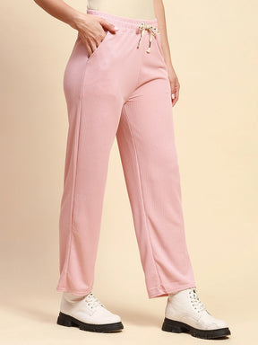 Pink Poly Blend Relaxed Fit Lower For Women