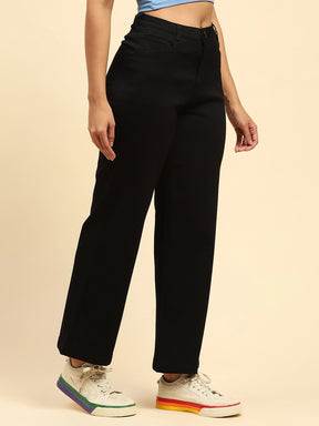 Black Cotton Blend Stretchable Wide Leg Trouser