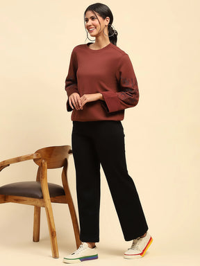 Black Cotton Blend Stretchable Wide Leg Trouser