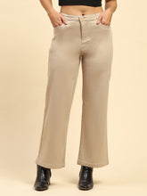 Camel Cotton Blend Stretchable Wide Leg Trouser