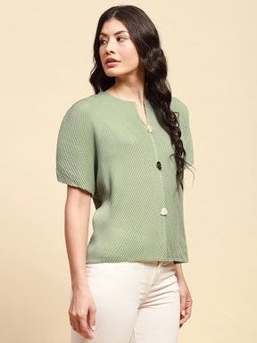 Mint Green Poly Blend Loose Fit Blouson Top For Women