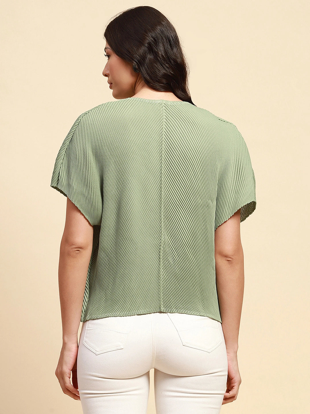 Mint Green Poly Blend Loose Fit Blouson Top For Women