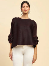 Wine Solid Poly Blend Loose Fit Blouse