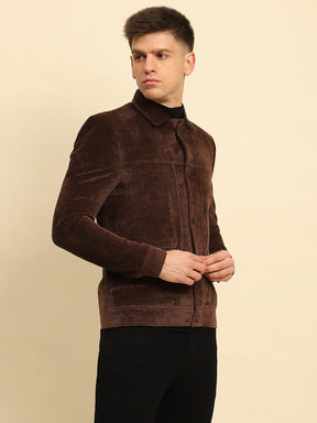 Brown Velvet Solid Regular Fit Jacket