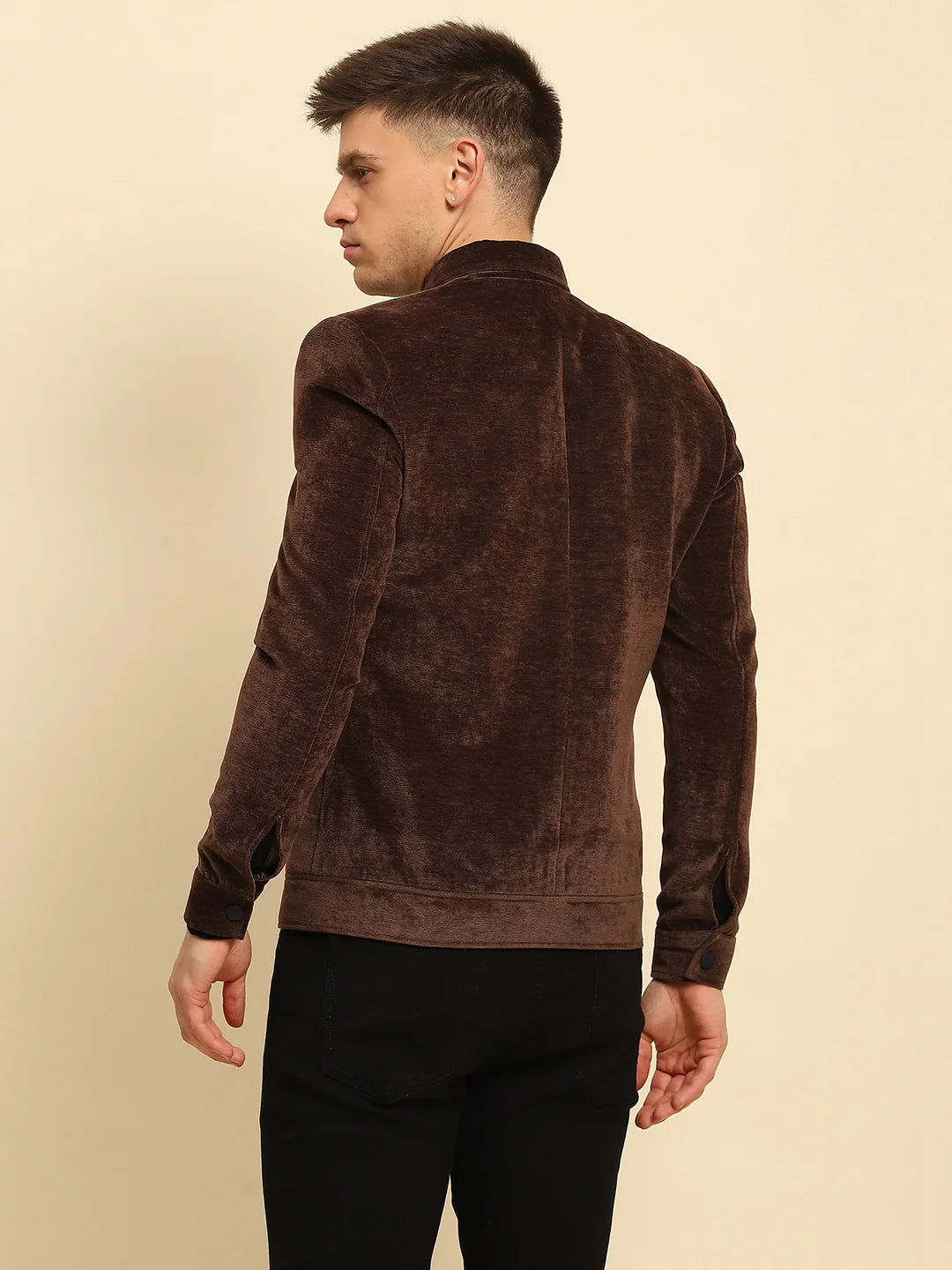 Brown Velvet Solid Regular Fit Jacket