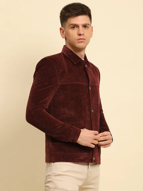 Maroon Velvet Solid Regular Fit Jacket