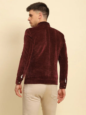 Maroon Velvet Solid Regular Fit Jacket