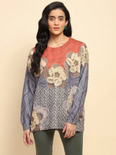 Rust Polyester Blend Relaxed Fit Pullover For Women