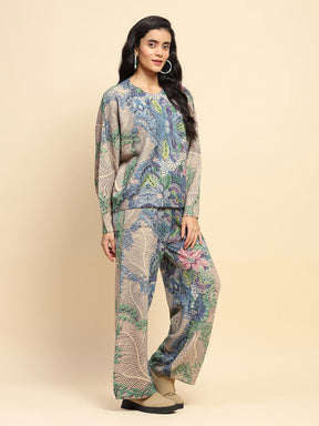 Multicolor Wool Blend Relaxed Fit Co-ord Set For Winter