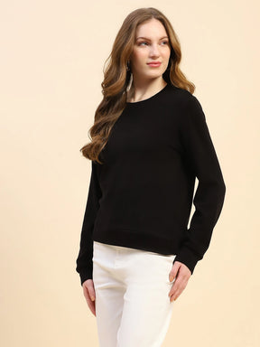 Black Solid Eco Silk Blend Relaxed Fit Sweat Shirt