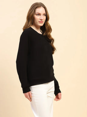 Black Solid Eco Silk Blend Relaxed Fit Sweat Shirt