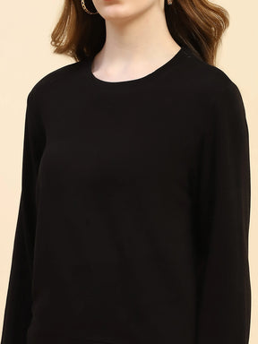 Black Solid Eco Silk Blend Relaxed Fit Sweat Shirt