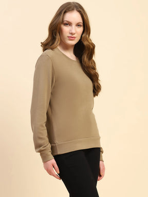 Mud Brown Solid Acrylic Blend Relaxed Fit Sweat Shirt