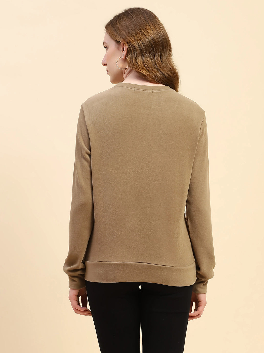 Mud Brown Solid Acrylic Blend Relaxed Fit Sweat Shirt