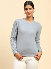 Powder Blue Solid Eco Silk Blend Relaxed Fit Sweat Shirt